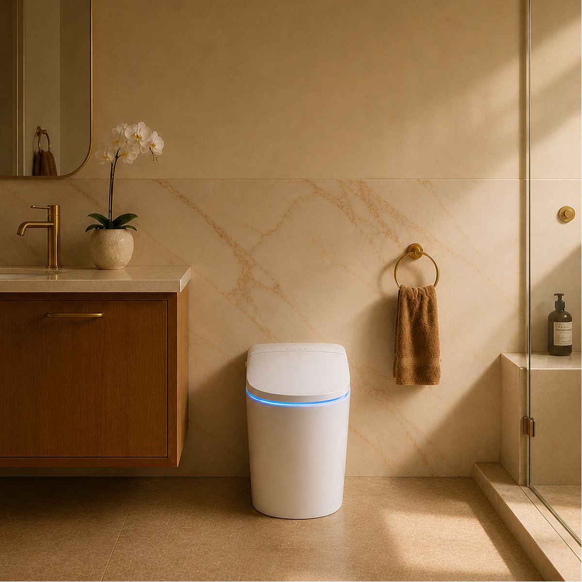 A premium Australian bathroom with a smart toilet